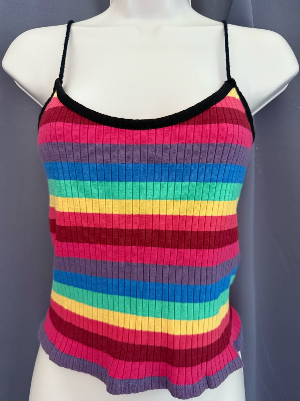 Topshop Multicolor Ribbed Stripe Tank - Purple, Blue, Teal, Yellow, Red